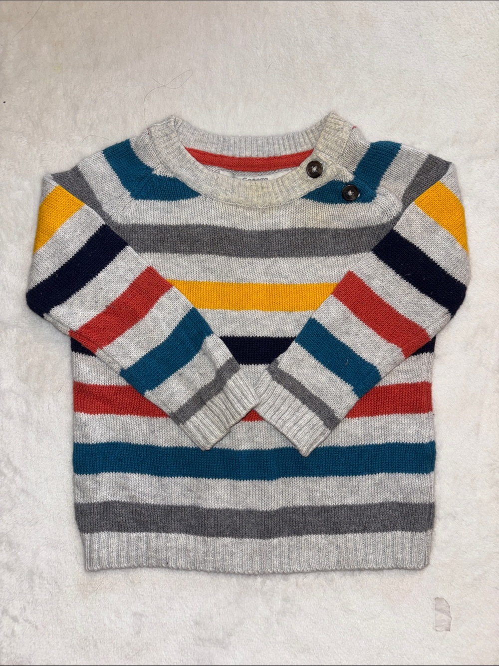 (3for $10) George Crewneck Sweater in Gray with Multicolor Stripes 3/6 month